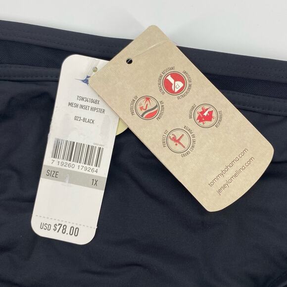 TOMMY BAHAMA NWT Black Mesh Inset Hipster Bikini Bottoms Full Coverage Size 1X - Picture 9 of 10